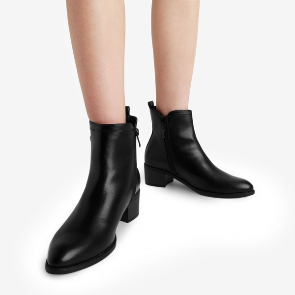 Pointed Toe Size Zip Ankle Boots - BLACK PU - 1